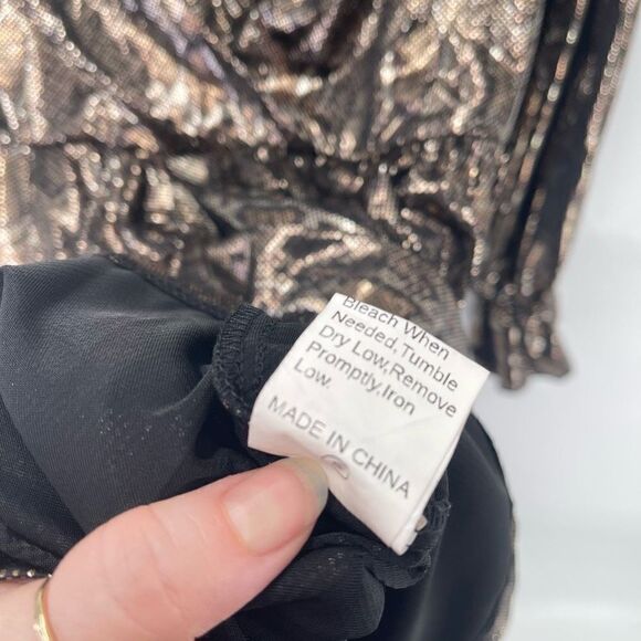 Shein gold Metallic Snakeskin Pull-over Mini Wrap Dress Small - Picture 10 of 13